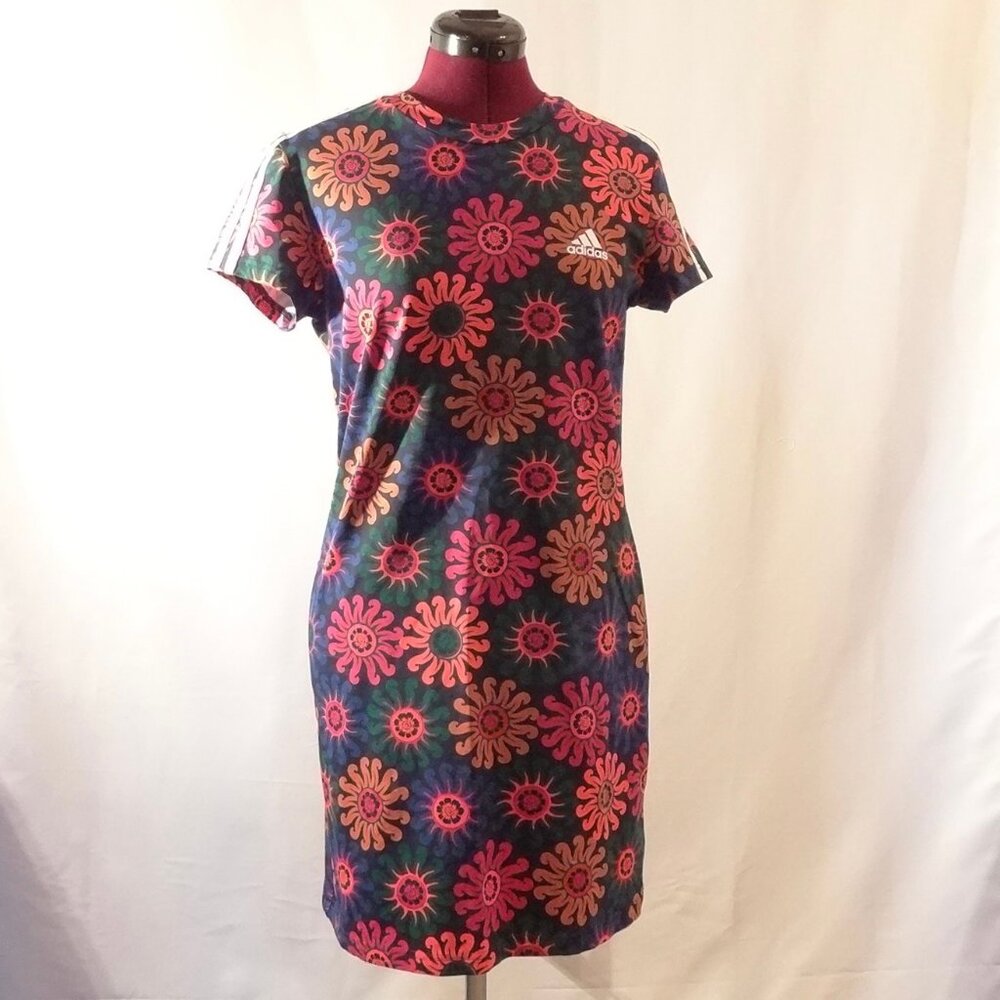 adidas x FARM Rio Slim Dress  Blue Orange Floral Women's Medium